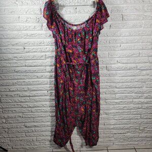 Ava Viv Women Jumpsuit 4X Plus On Off Shoulder Sash Ruffle Pink SWE19E